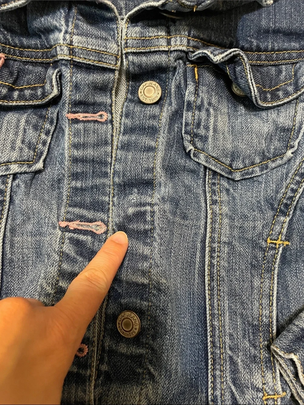 GAP Girls Dark Blue Denim Jacket with Pink Stitch Accents